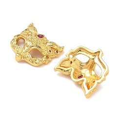 Ciondoli connettore a forma di maschera di volpe in ottone micro pavé con zirconi cubici rosa shocking&nbsp;X-KK-H526-11G-01
