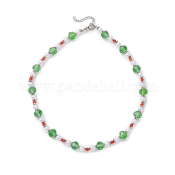 Weihnachtsmotiv facettierte Rondell-Glas- und weiße runde ABS-Kunststoff-Imitationsperlen-Perlenketten für Frauen&nbsp;NJEW-JN05464-01