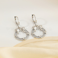 Eleganti orecchini a cerchio con fiocco in ottone e zirconi cubici trasparenti&nbsp;UQ7688