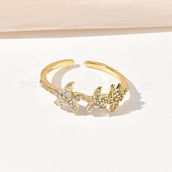 Anelli aperti con polsino in acciaio inossidabile 304 e zirconi cubici per donna&nbsp;LS-RJEW-Z122-02G-04