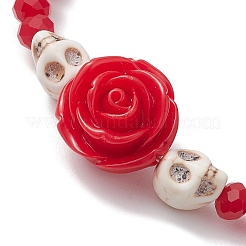 Braccialetti elasticizzati con perline di vetro sfaccettato e resina floreale&nbsp;BJEW-JB10793-01