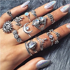 Ensemble de bagues en strass 14pcs 14 styles&nbsp;AJEW-PW0005-02AS