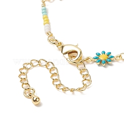 Bracciale a catena a maglie di fiori in ottone con semi di perline per donna&nbsp;BJEW-JB09297