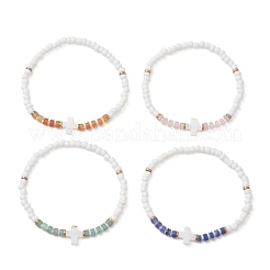 Bracelets extensibles en pierres précieuses naturelles et perles de verre&nbsp;BJEW-JB13306
