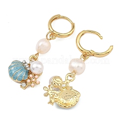 Ohrringe mit Hängeohrringen aus natürlichen Süßwasserzuchtperlen und Messing-Emaille für Damen&nbsp;EJEW-JE07268-02