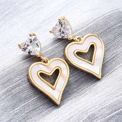Pendientes colgantes con forma de corazón de latón y micro pavé de circonitas cúbicas transparentes&nbsp;KK-D363-12D-G