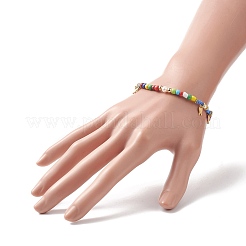 Braccialetto elasticizzato con semi di vetro e perle naturali&nbsp;BJEW-JB09268