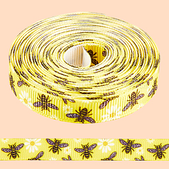 Rubans gros-grain imprimés abeilles en polyester&nbsp;SRIB-WH20020-018C