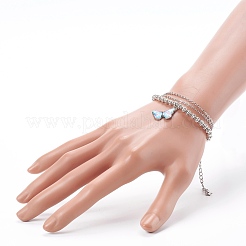 Bracciali con ciondoli a farfalla smaltati in lega e set di bracciali a più fili con catena portacavi in ottone&nbsp;BJEW-JB06075