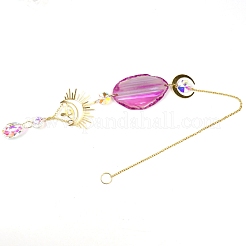 Natürliches Achatstück & Metall-Böse-Auge-Mond-Hängeornamente&nbsp;PW-WG66301-02