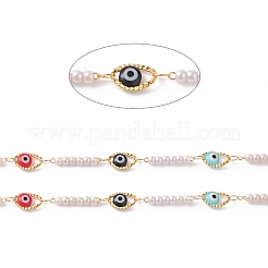 Catene a maglie in resina di acciaio inossidabile 304 con perle di imitazione ABS&nbsp;CHS-P016-33G