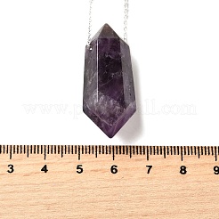 Collane con pendente a forma di proiettile sfaccettato con punta terminale doppia in ametista naturale&nbsp;NJEW-C080-01P-02