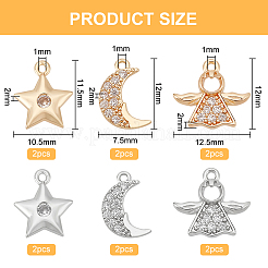 12 pz. 6 stile cremagliera placcato in ottone micro pavé ciondoli in zirconia cubica trasparente&nbsp;KK-BC0009-92
