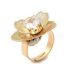 201 anelli a polsino regolabili da donna in acciaio inossidabile con pavé di zirconi cubici singoli.&nbsp;RJEW-K318-02K-G