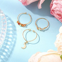 3 Stück Fingerringe mit facettierten runden Edelsteinperlen und Kupferdraht umwickelt für Damen&nbsp;RJEW-JR00887
