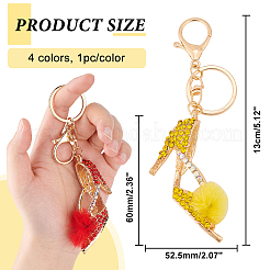 4 porte-clés pendentif en strass pour chaussures à talons hauts en boule de fourrure de 4 couleurs&nbsp;KEYC-GA0001-28