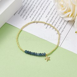 Bracelet extensible en perles rondes de jade malaisien naturel (teint) avec breloques étoiles en acier inoxydable 304&nbsp;BJEW-JB08059-03
