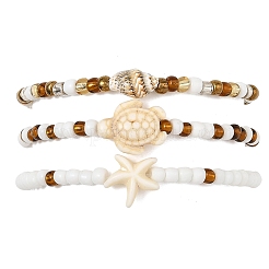 Sets aus Stretch-Armbändern mit Ozeanglas-Saatperlen&nbsp;BJEW-JB14496