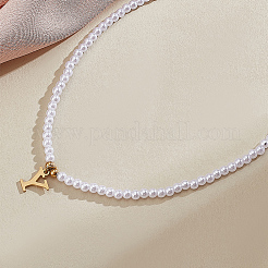 Colliers avec pendentifs en acier inoxydable et perles d'imitation&nbsp;NJEW-LP0001-51Y-G