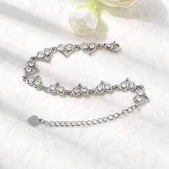 Herz-Messing-Mikropflaster-Zirkonia-Gliederkettenarmbänder&nbsp;BJEW-L715-01P-01