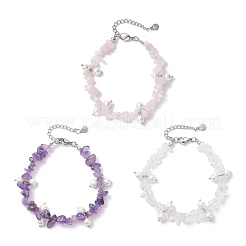 3 bracciale con perline rotonde in scaglie di pietre preziose naturali e conchiglie di vetro&nbsp;BJEW-JB12303
