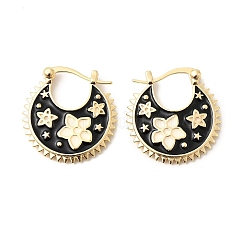 Pendientes de aro de latón esmaltado con flores&nbsp;EJEW-Z157-02G