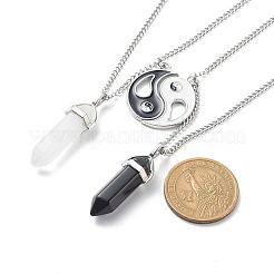 Juego de collares con colgante de bala de obsidiana negra y cristal de cuarzo natural de 2 Uds. 2 estilos&nbsp;NJEW-JN03994-02