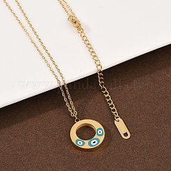 Collar con colgante de anillo de mal de ojo esmaltado de acero inoxidable 304 para mujer&nbsp;NJEW-G176-04G