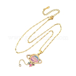 304 Edelstahl Hot Pearl Emaille Konstellation Planet Anhänger Halsketten&nbsp;NJEW-D310-01J-G