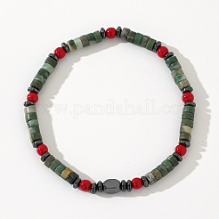 Bracelets extensibles en perles de corail rouge naturel et de jaspe vert pour hommes&nbsp;NL0461