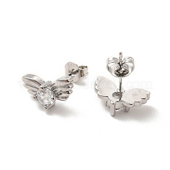 Boucles d'oreilles papillon en zircone cubique transparente en laiton plaqué en rack&nbsp;EJEW-F301-27