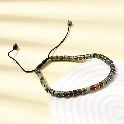 Braccialetti regolabili unisex con perline di turchese africano naturale (diaspro) ed ematite non magnetica&nbsp;BJEW-K251-09W