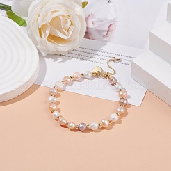 Bracelet de perles naturelles avec breloque coeur en laiton pour femme&nbsp;BJEW-JB08165-01