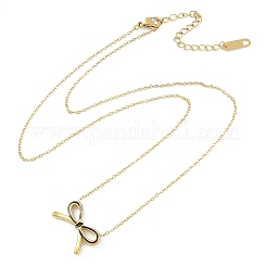 Ionenplattierung (IP) goldener Ton 304 Edelstahl Emaille Bowknot Anhänger Halsketten für Frauen&nbsp;NJEW-K276-07G-03