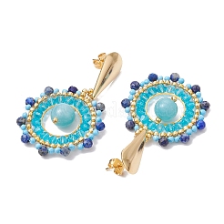 Boho-Ohrstecker aus natürlichem Lapislazuli und Mashan-Jade&nbsp;EJEW-MZ00281-03