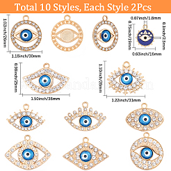20 Stück 10 Stile Legierung Kristall Strass Anhänger&nbsp;ALRI-SC0001-64