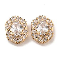 Micro spianare perline in ottone ovale cubic zirconia&nbsp;KK-U037-04G-01