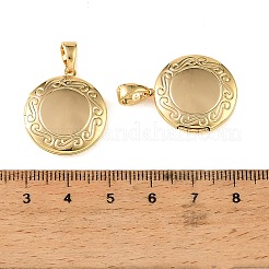 Medaillon-Anhänger aus Messing mit floralem Relief&nbsp;KK-CBA7157-05G
