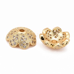 Umweltfreundliche mehrblättrige Blume Messing Micro Pave Zirkonia Perlenkappen&nbsp;ZIRC-M098-02G-FF