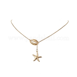 304 Edelstahl Muschel mit Sternanhänger Lasso-Halskette für Damen&nbsp;NJEW-JN04208-01