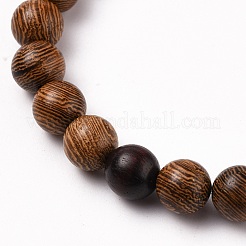 Bracelets extensibles en perles rondes en bois naturel&nbsp;BJEW-JB05660