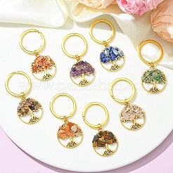 Porte-clés pendentif en alliage de style tibétain et pierres précieuses naturelles mélangées&nbsp;KEYC-JKC00646-03