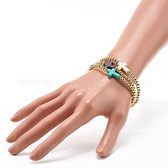 Kreuz-Stretch-Armbänder aus synthetischen türkisfarbenen (gefärbten) Perlen für Mädchen und Frauen&nbsp;BJEW-JB06863
