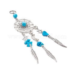 6 pièce 6 styles de pierres précieuses mélangées naturelles et synthétiques et de toile/filet tissé en alliage avec de gros pendentifs en plumes&nbsp;PALLOY-JF03443