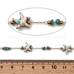 Handgefertigte 304 Edelstahl synthetische türkis Seestern Gliederketten&nbsp;CHS-L032-13G-06