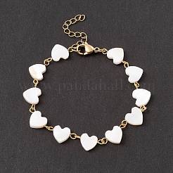 Bracciale con catena a maglia a cuore in conchiglia naturale&nbsp;BJEW-C015-03G
