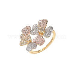 Anelli da donna con fiore in ottone e micro pavé di zirconi cubici trasparenti&nbsp;FS-WG8D34E-04