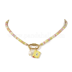 Collana da donna con ciondolo a rondella in acciaio inossidabile 304 e vetro colorato.&nbsp;NJEW-JN06540-02