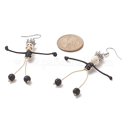 Pendientes colgantes de esqueleto trenzado de roca de lava natural y turquesa sintética&nbsp;EJEW-TA00226-04