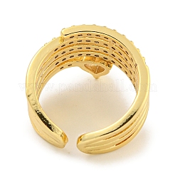 Offener Manschettenring aus Messing mit Mikropflaster und Zirkonia in Herzform für Damen&nbsp;RJEW-C082-06G